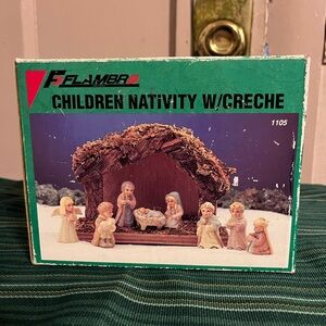 Flambro Children Nativity Set with Creche — Beige and Brown Holiday Figurines